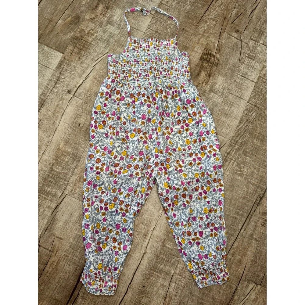 Old‎ Navy Kids Floral Smocked Halter Jumpsuit White Pink Yellow 4T